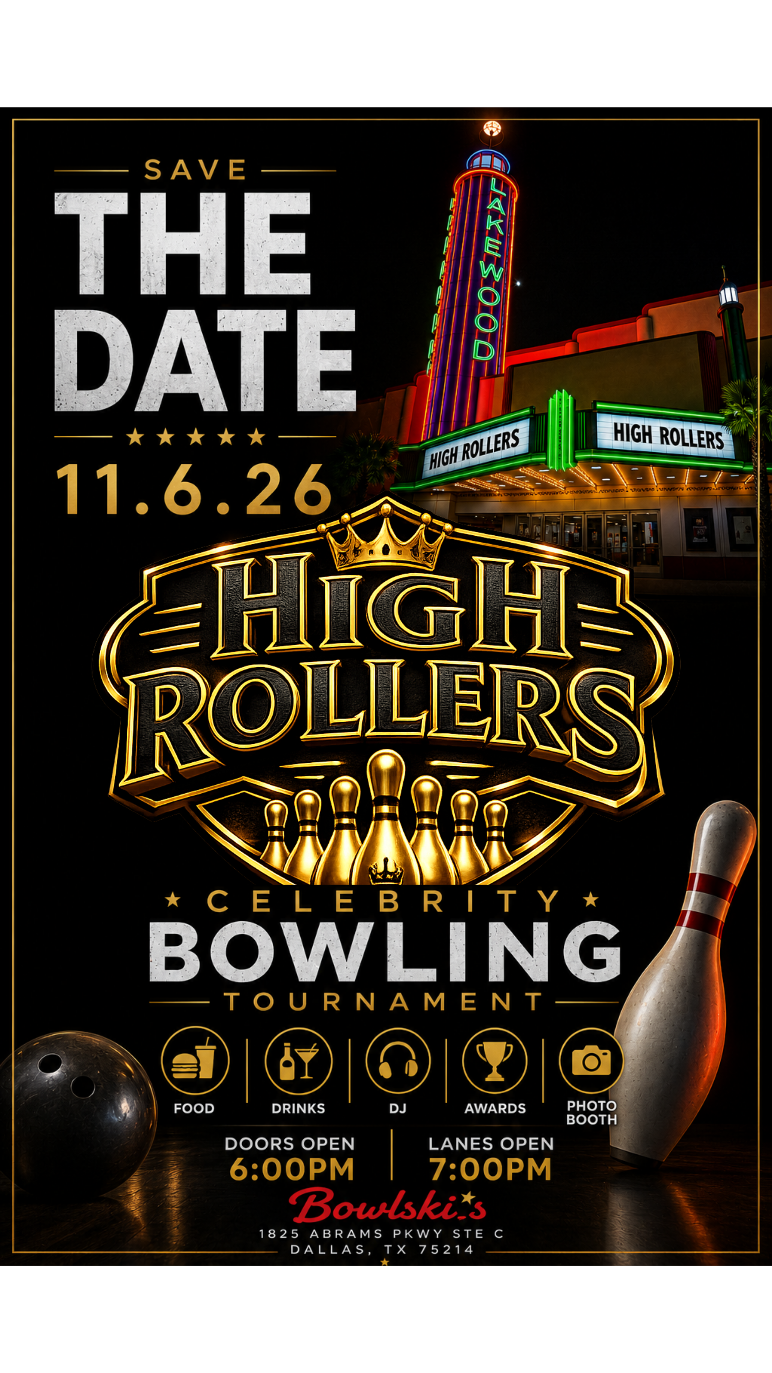 High Rollers Celebrity Bowling Tournament — Save the Date
